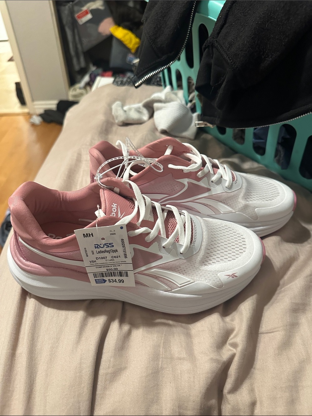 Reebok Women's Pink and White Running Sneakers